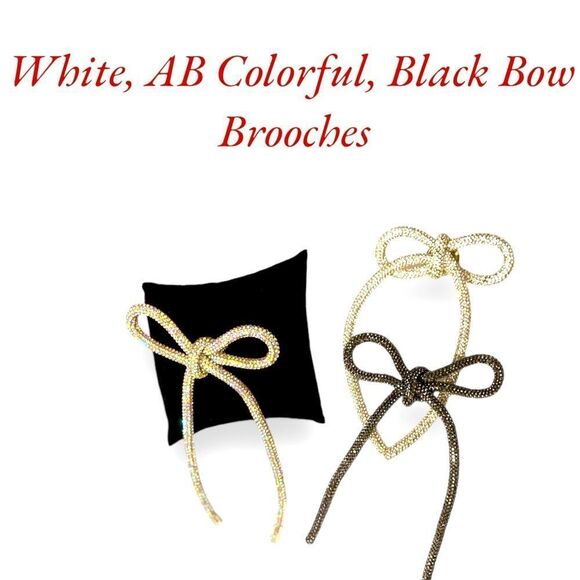 Long Rope Sparkle Crystal Bow Brooches, Lapel Pin or Hair Accessories NEW - Picture 4 of 5